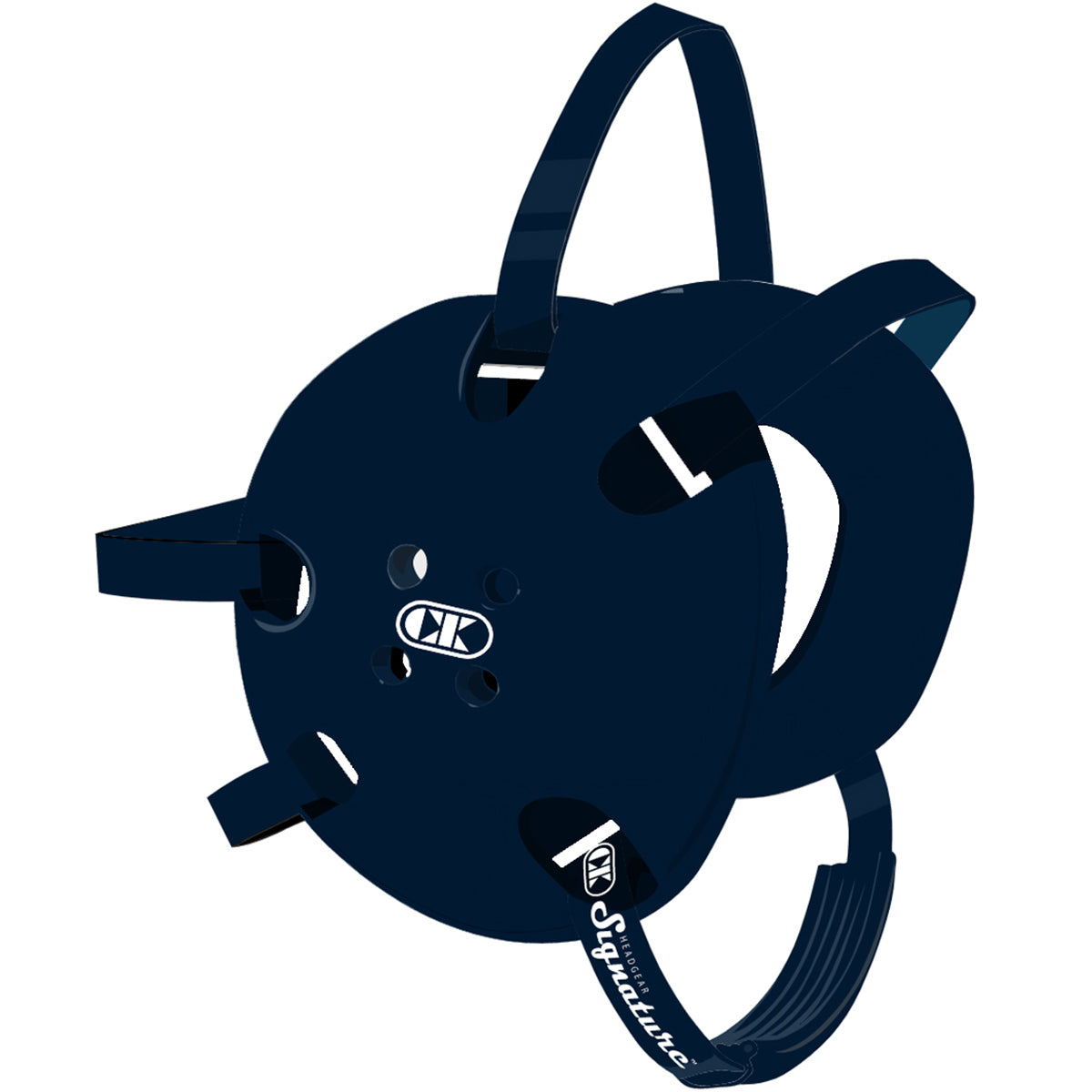Dark blue dog muzzle with brand logo on a white background