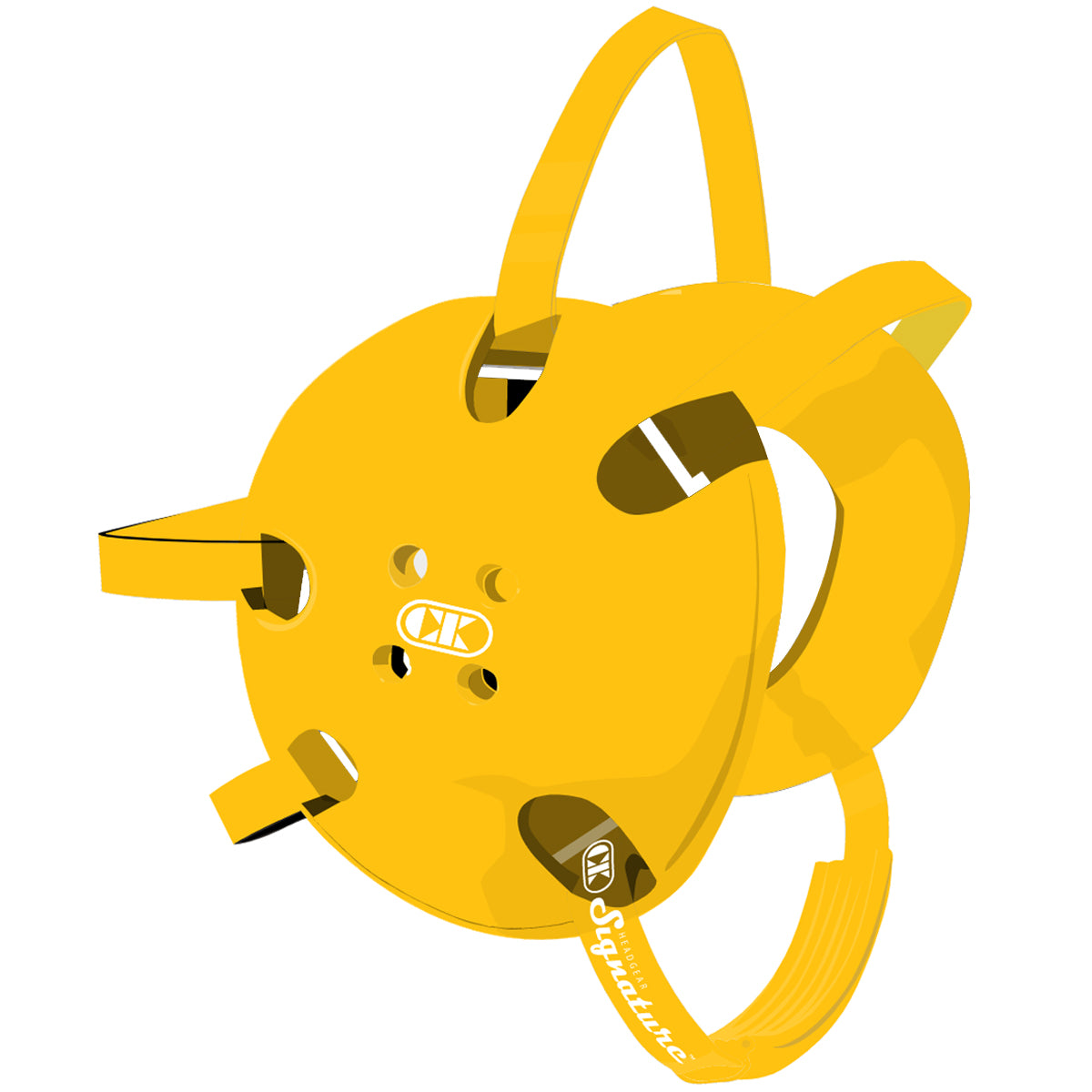 Yellow extension cord reel with a visible brand logo on a white background