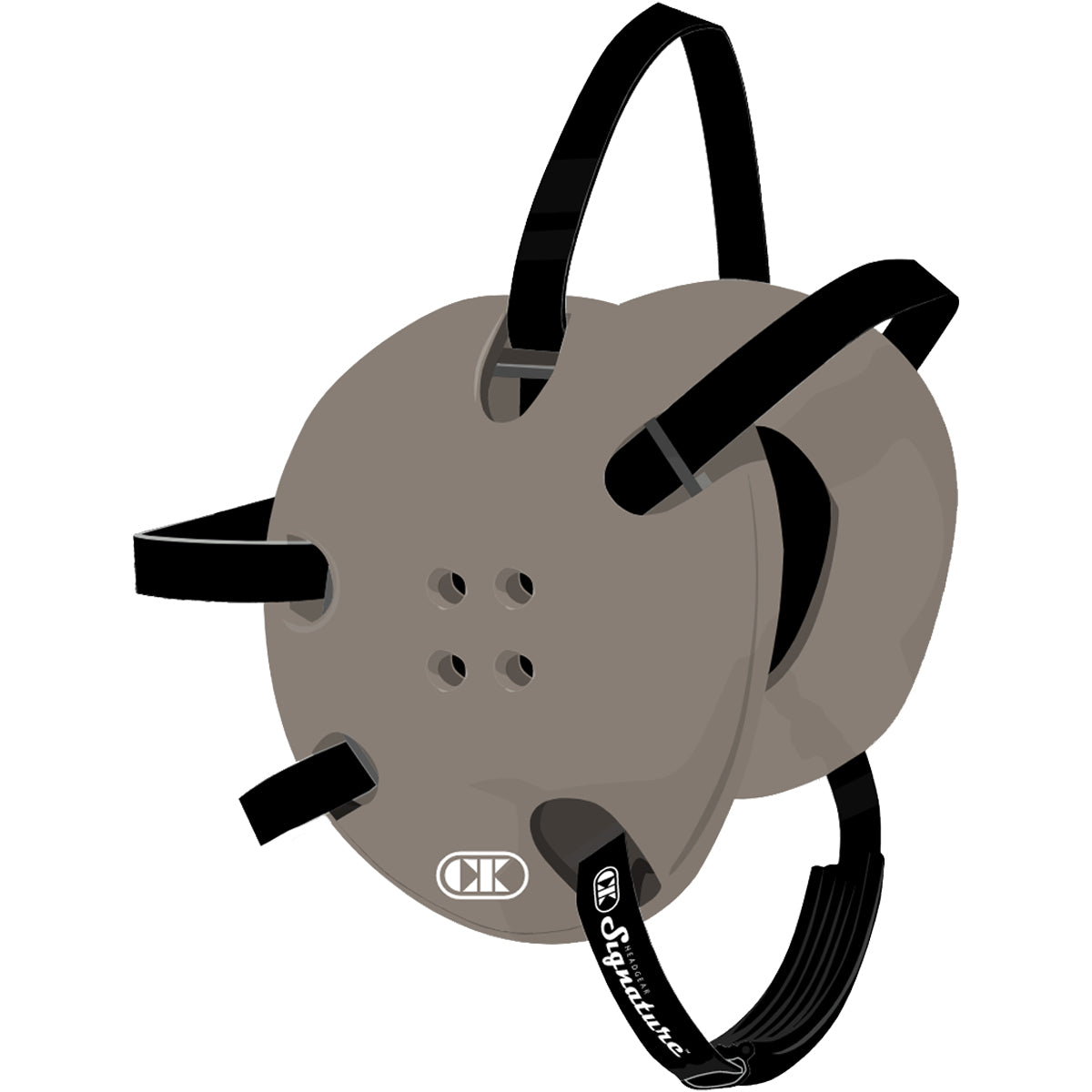 Gray protective mask with black straps on a white background
