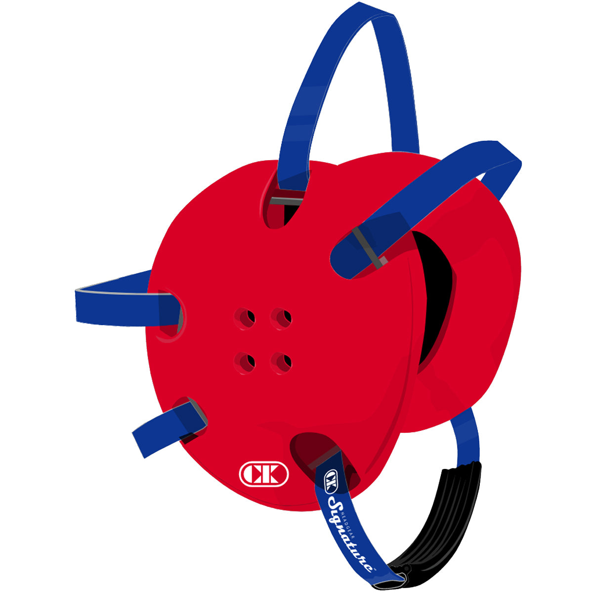 Red and blue diving weight with a strap on a white background