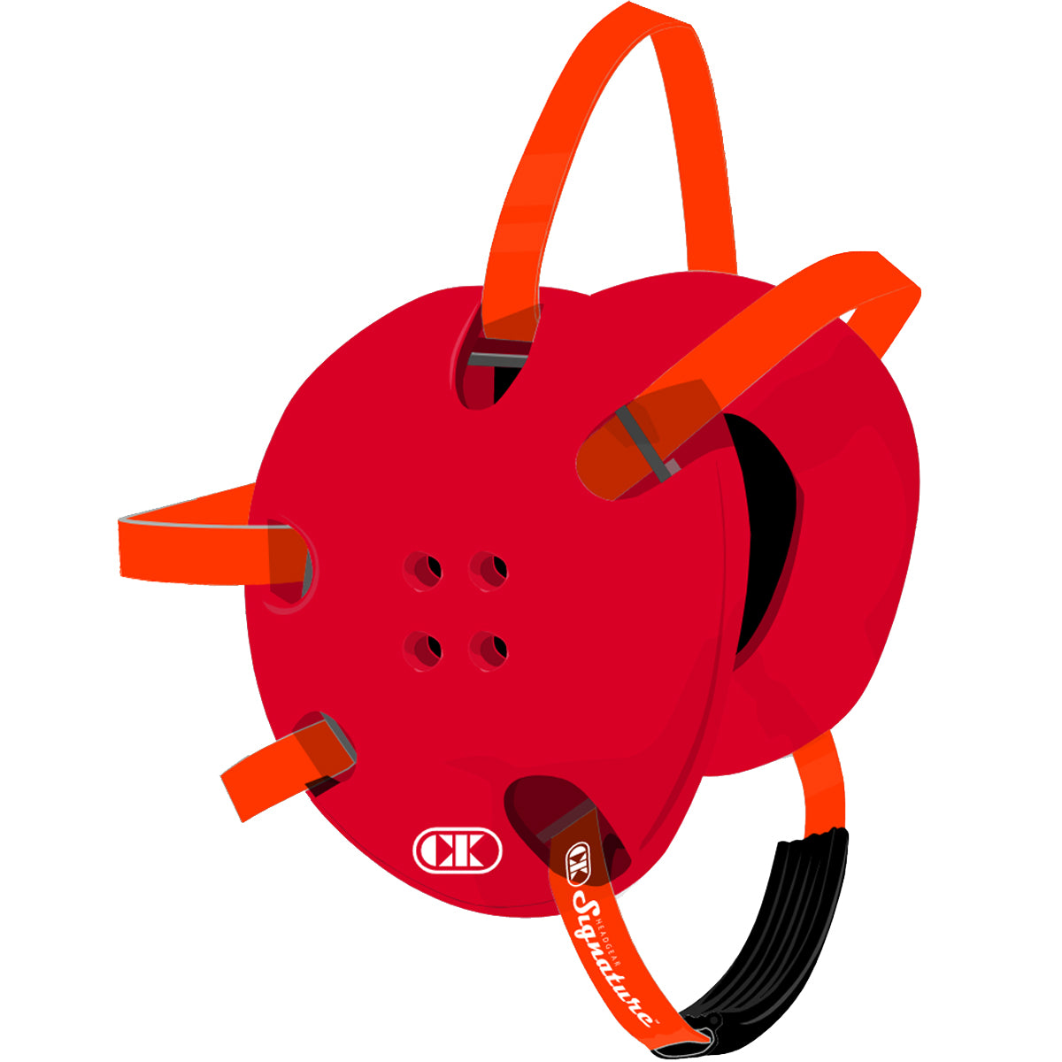 Red helmet with orange straps on a white background