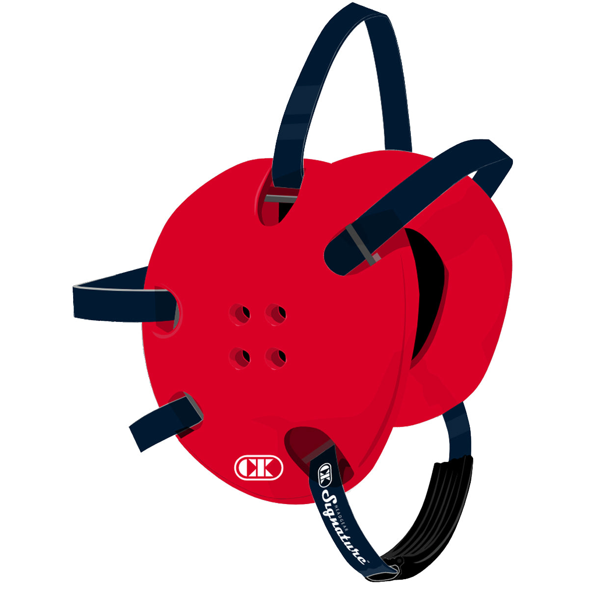 Red diving weight with black straps on a white background