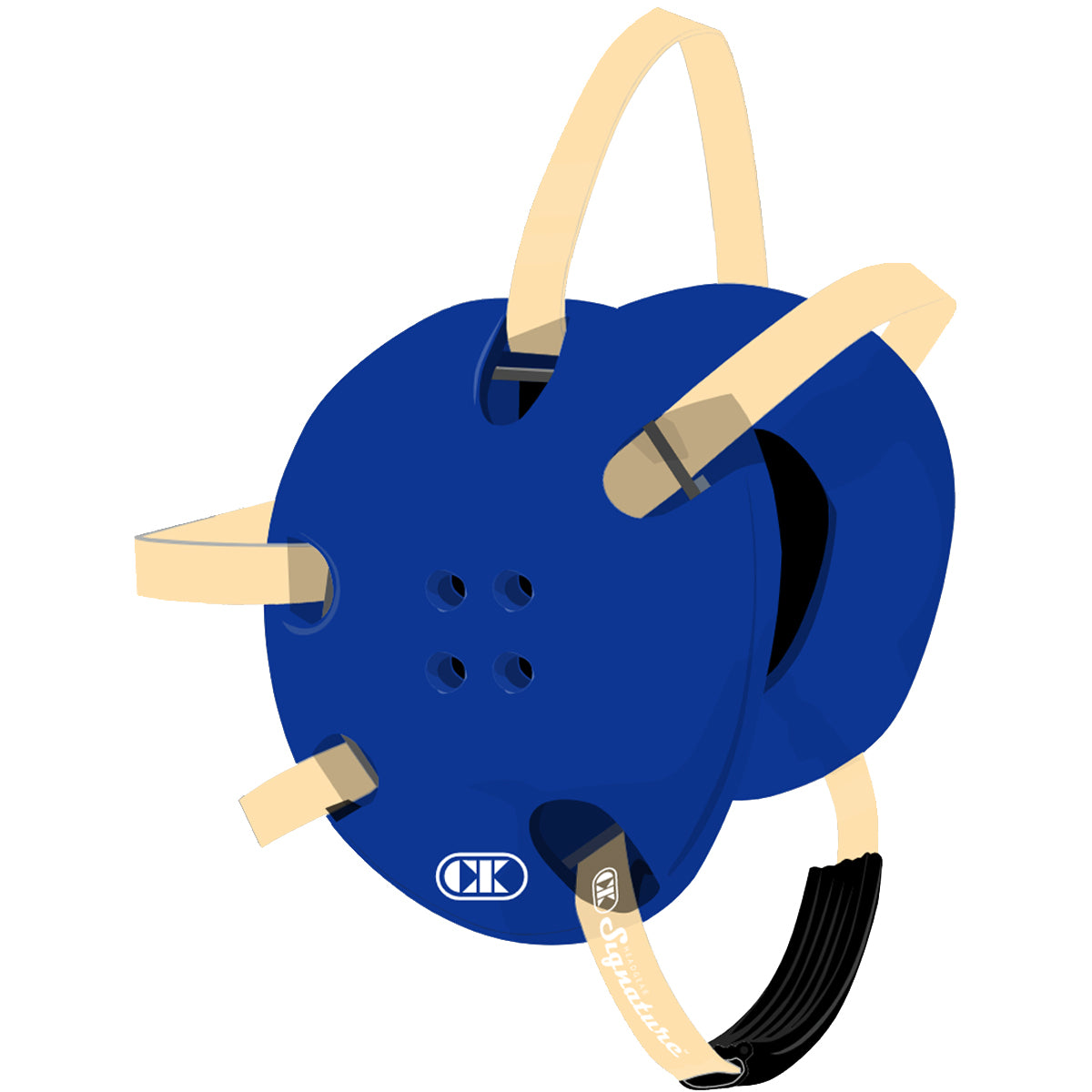Blue cable reel with beige handle on a white background