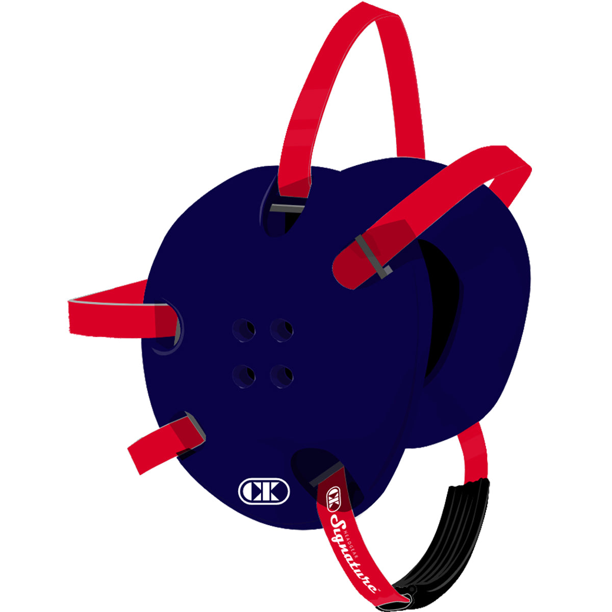 Blue protective gear with red straps on a white background