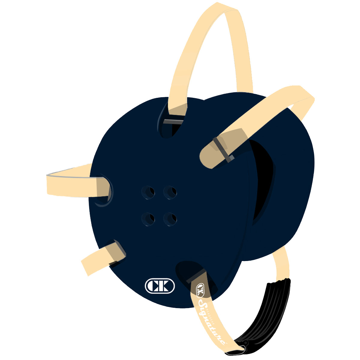 Navy blue backpack with beige straps on a white background