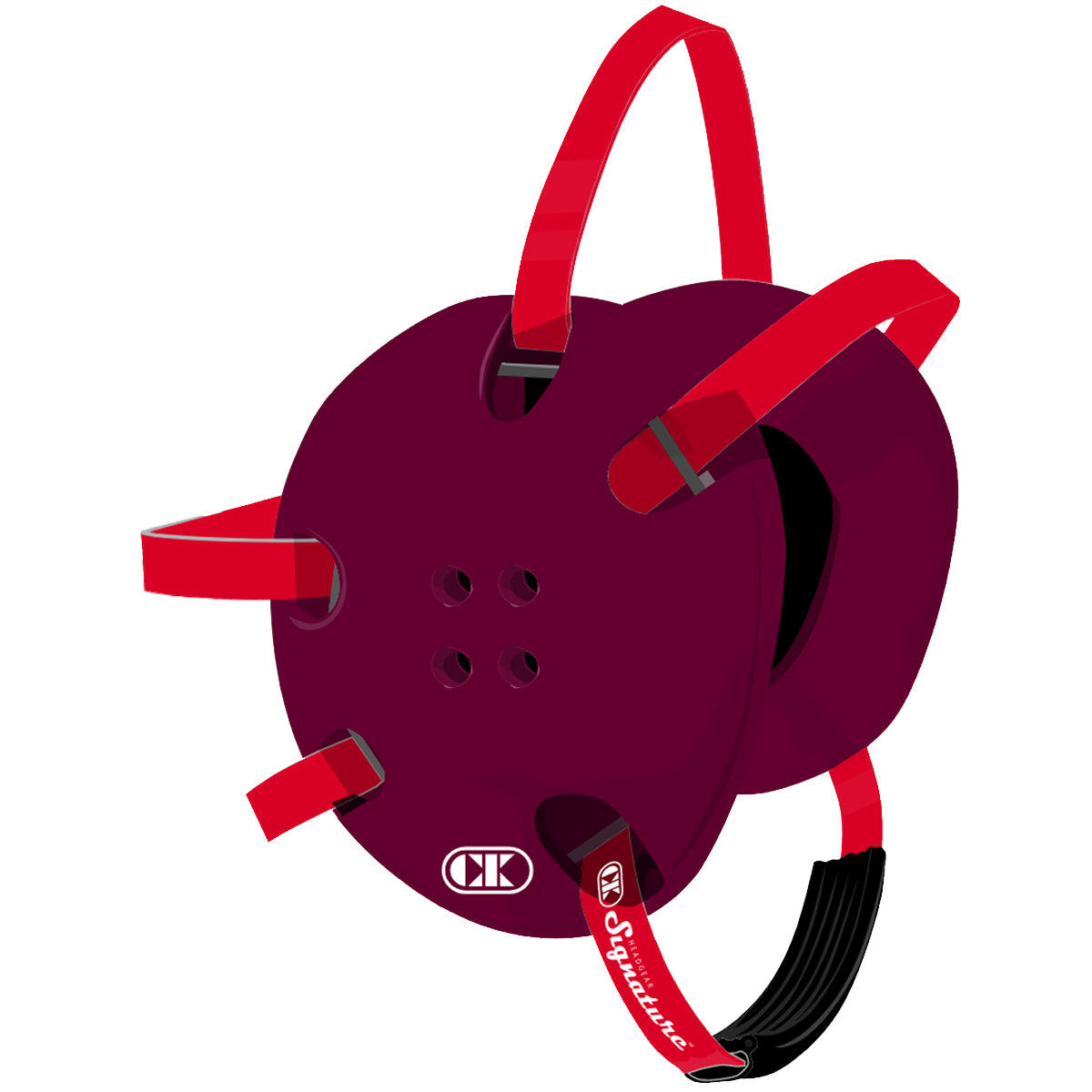 Red and black protective gear with a visible brand logo on a white background