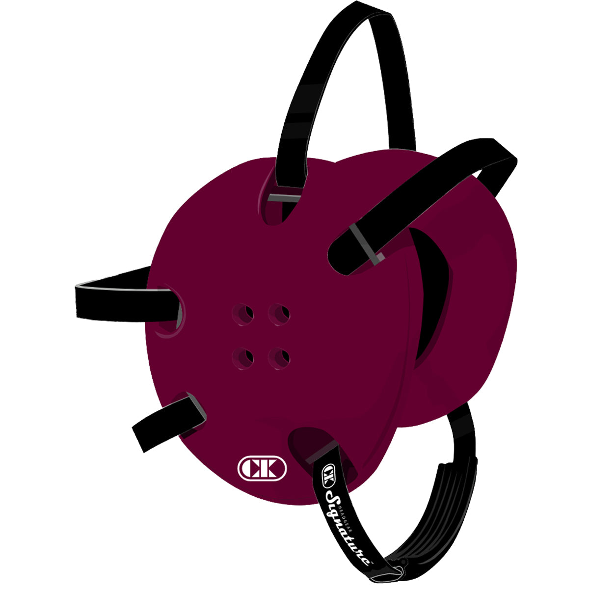 Maroon protective gear with black straps on a white background