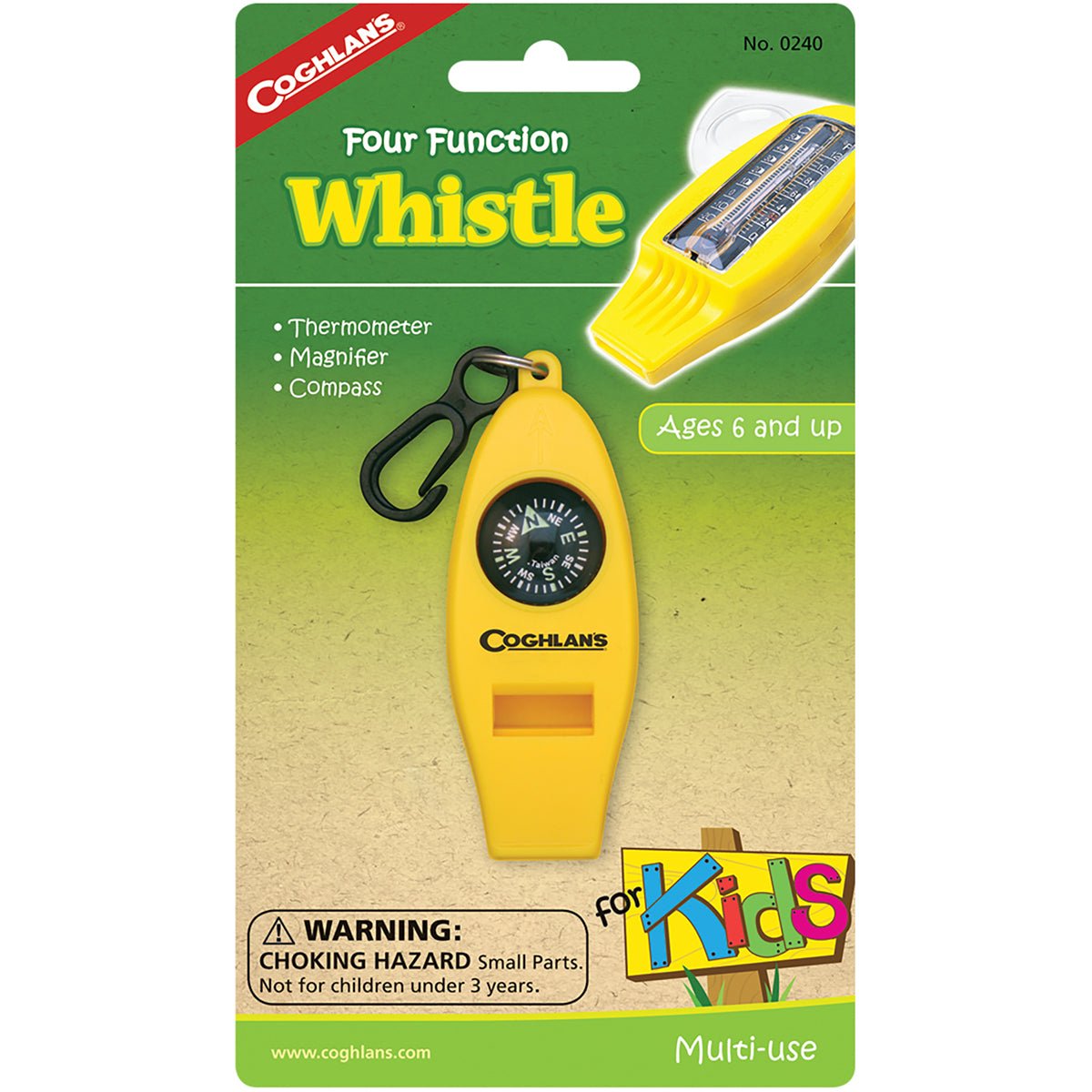 Coghlan's Four Function Whistle for Kids Camp Thermometer, Magnifier, Compass - Forza Sports