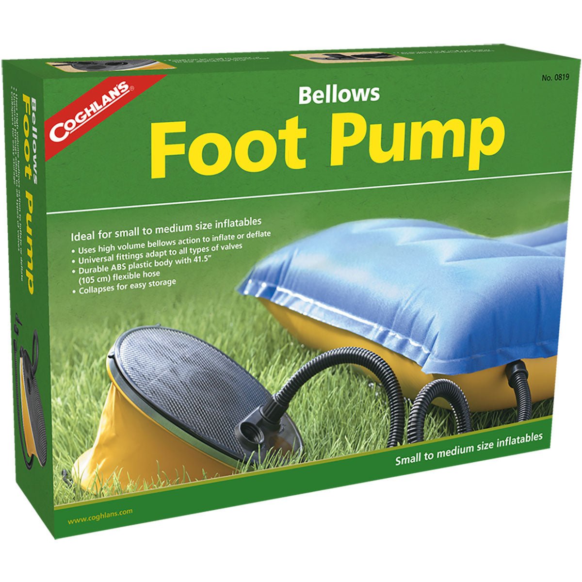Coghlan's Bellows Foot Pump Universal Fittings, Inflatable Bed Air Mattress Fill - Forza Sports