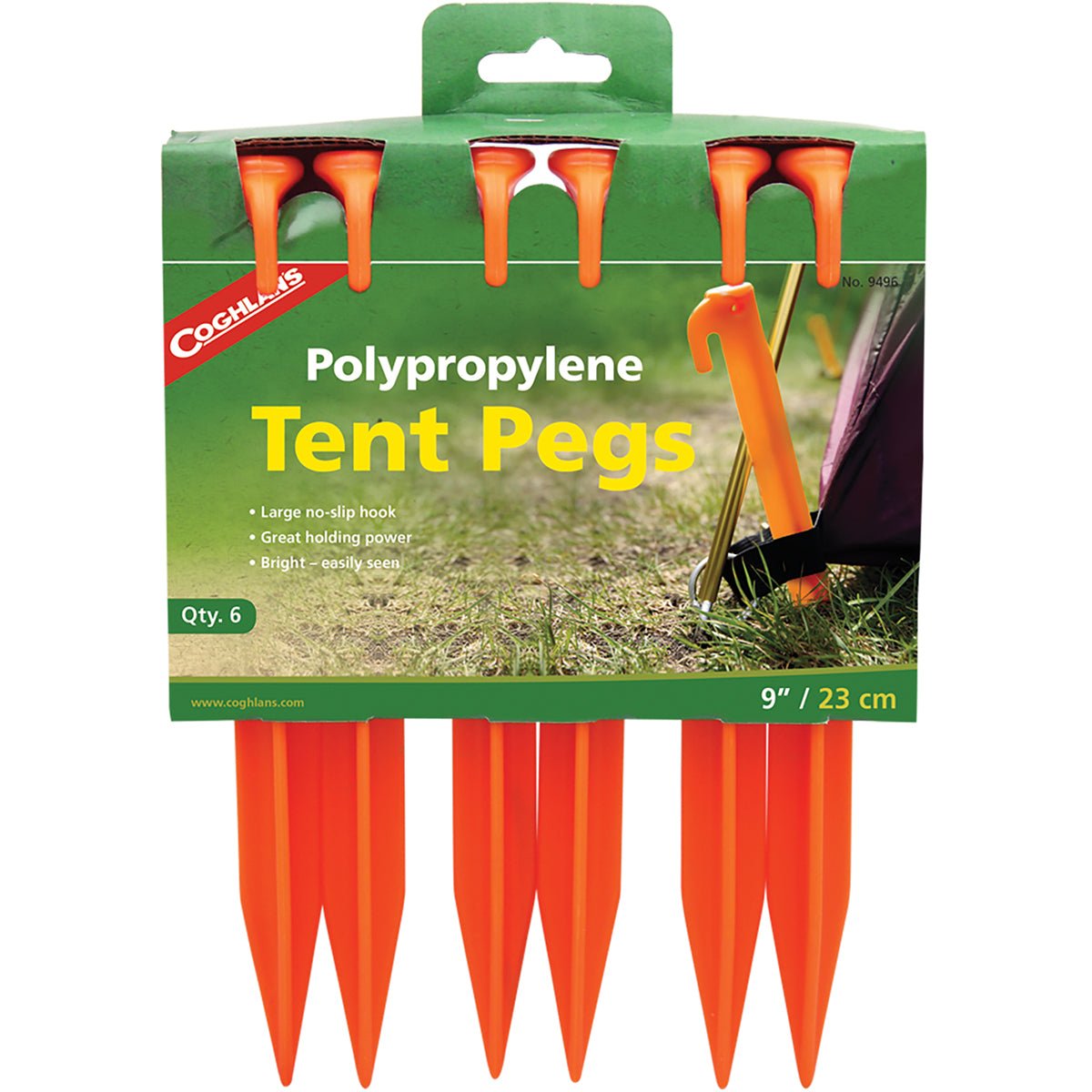 Coghlan's Polypropylene 9" Tent Pegs (6 Pack), Camping Survival Camp Stakes - Forza Sports