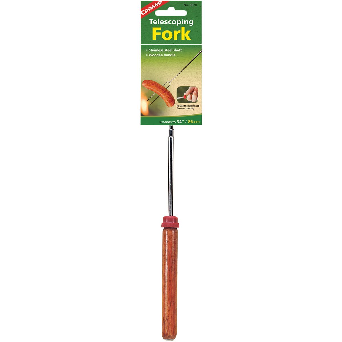 Coghlan's Telescoping Fork, Stainless Steel Shaft, Wooden Handle, Extends to 34" - Forza Sports
