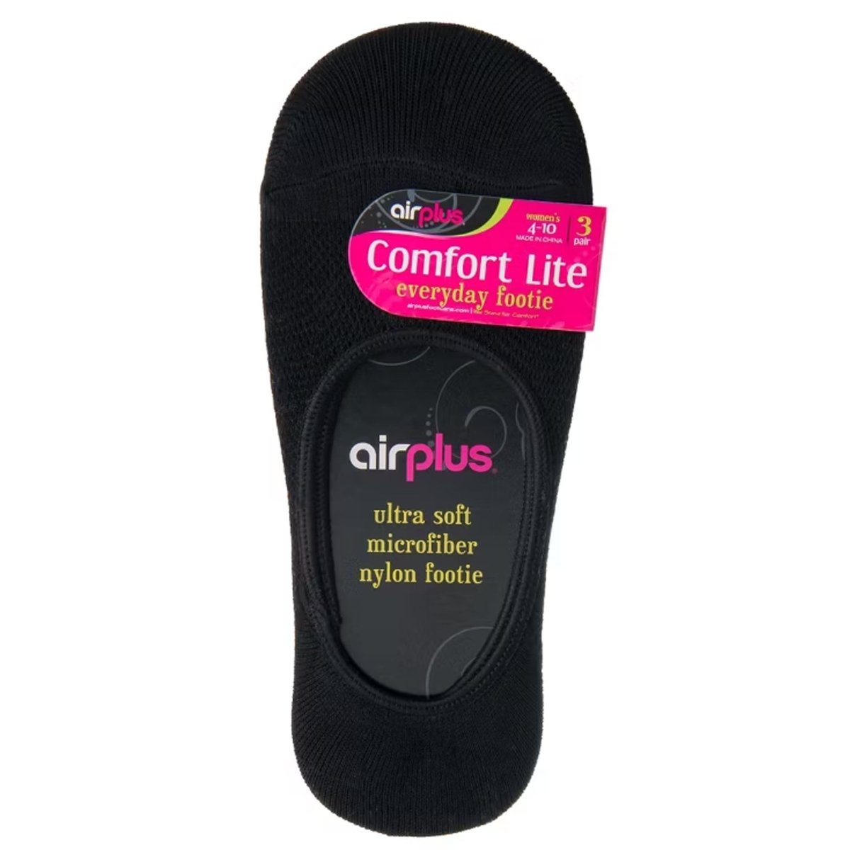 Airplus Ultra Soft, Light Weight No Show Socks, Black, Medium, 3 Pairs - Forza Sports