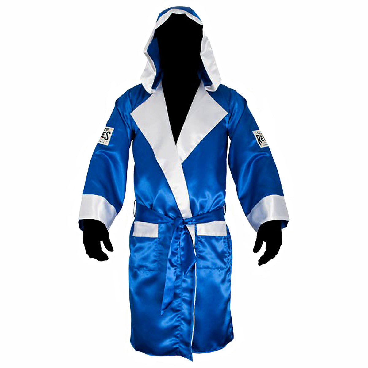 Cleto Reyes Satin Boxing Robe with Hood - Blue/White Cleto Reyes