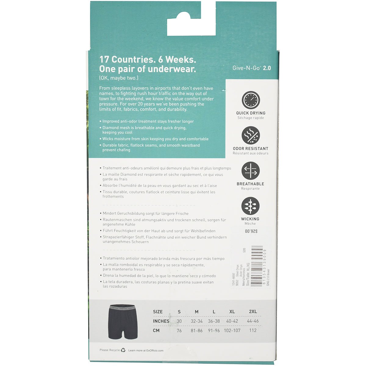 ExOfficio Give - N - Go 2.0 Boxer Shorts - Black - Forza Sports