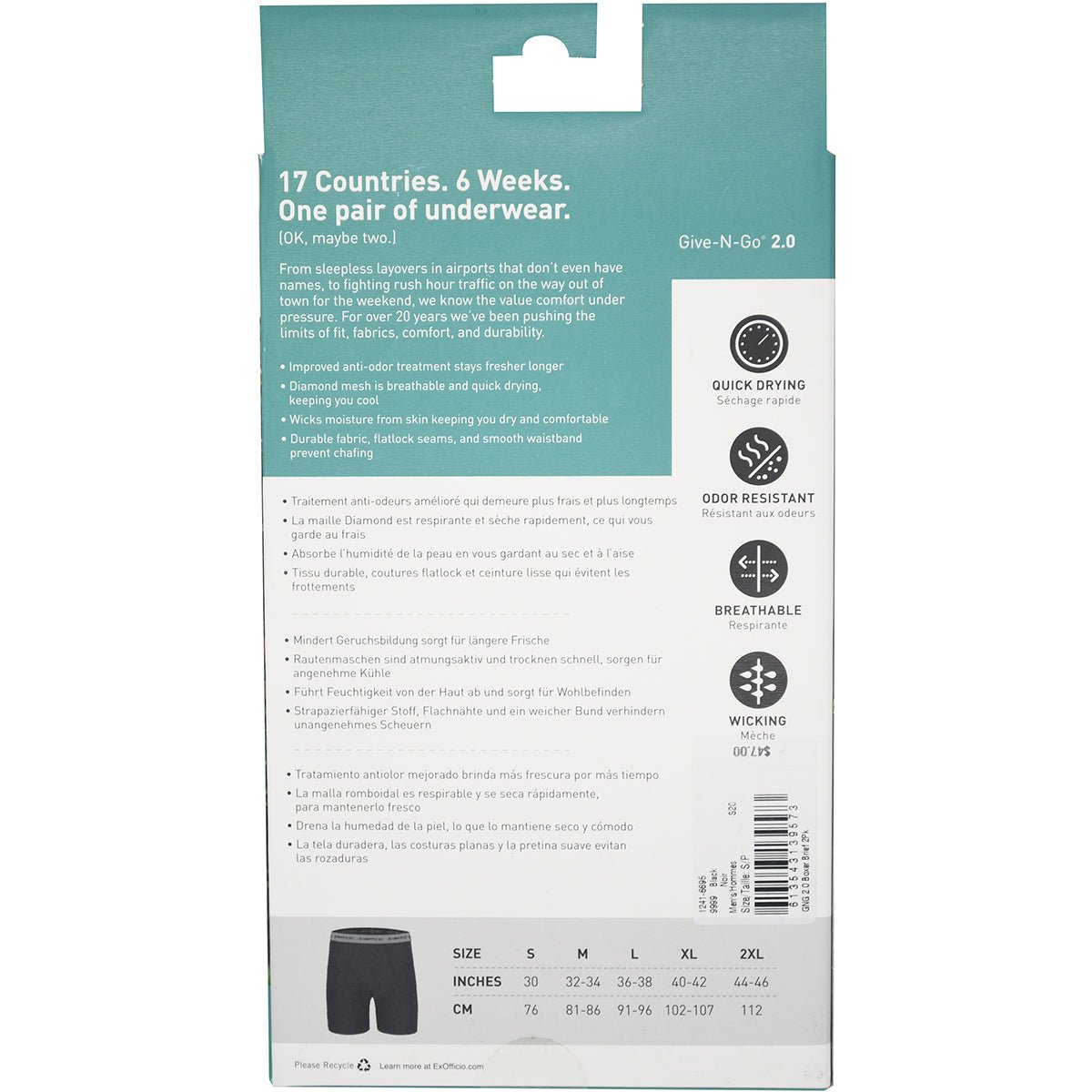 ExOfficio 3" Give - N - Go 2.0 Boxer Briefs 2 - Pack - Black - Forza Sports