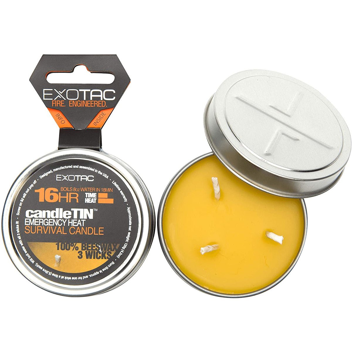 Exotac CandleTIN Hot Burn 3 - Wick Emergency Survival Candle - Silver - Forza Sports