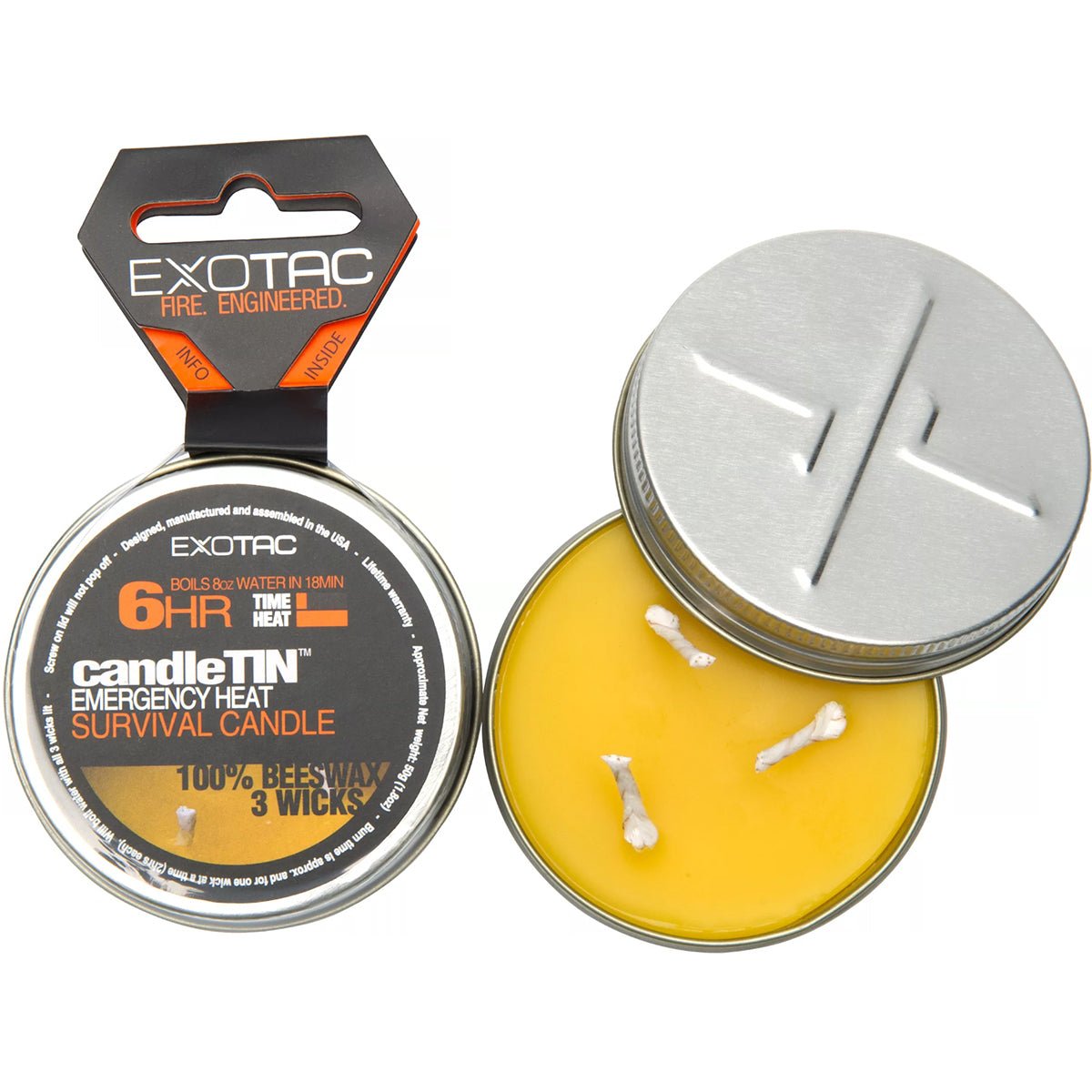 Exotac CandleTIN Hot Burn 3 - Wick Emergency Survival Candle - Silver - Forza Sports