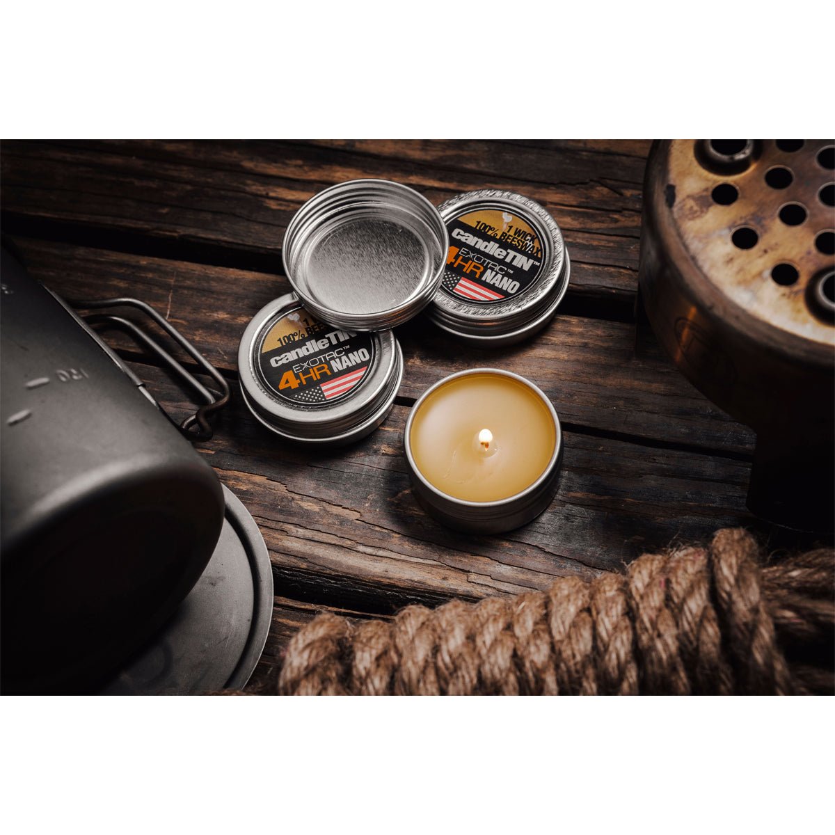 Exotac CandleTIN Nano 1 - Wick Emergency Candle 3 - Pack - Silver - Forza Sports