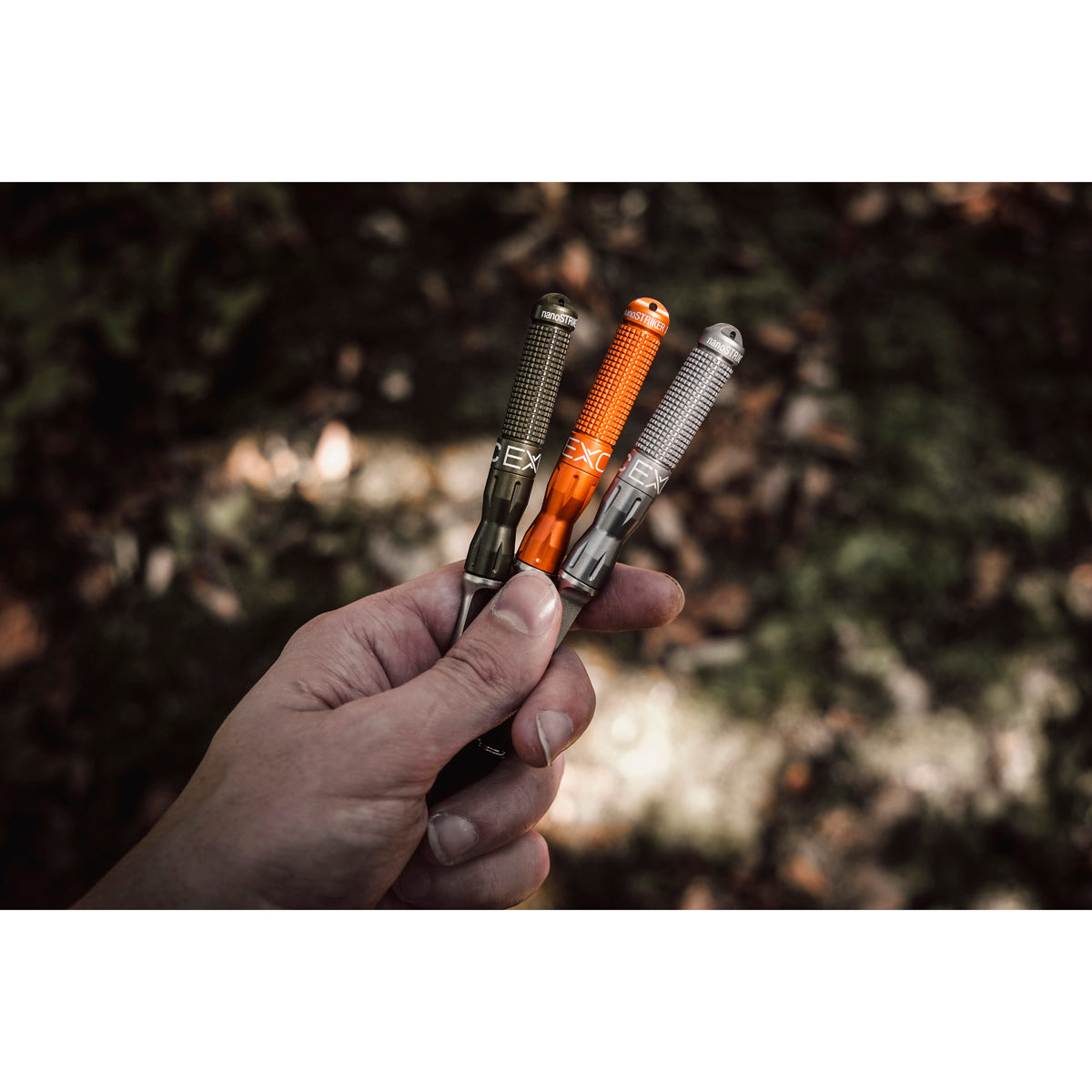 Hand holdingExotac nanoSTRIKER XL Ultra-Light Ferrocerium Rod Firestarter