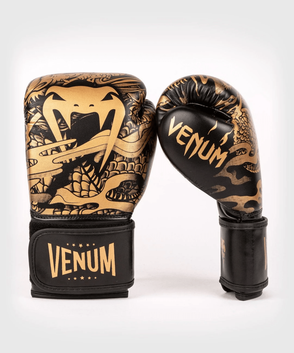Venum Dragon's Flight Hook and Loop Boxing Gloves - Black/Bronze