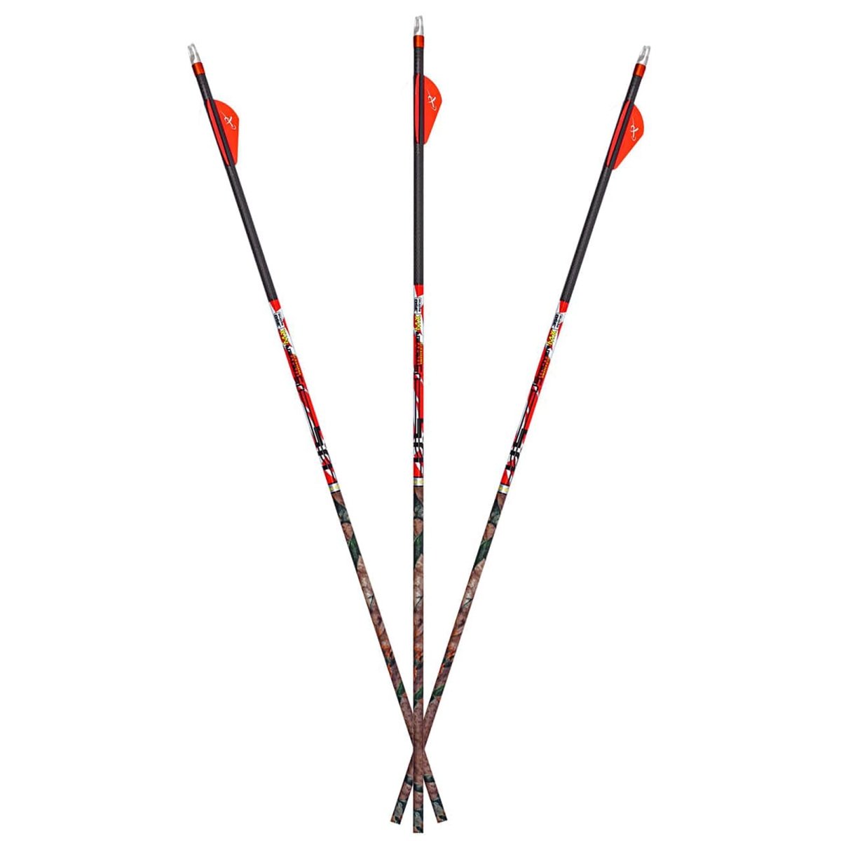 Archery d-stroyer hunter arrows with red nocks on a white background
