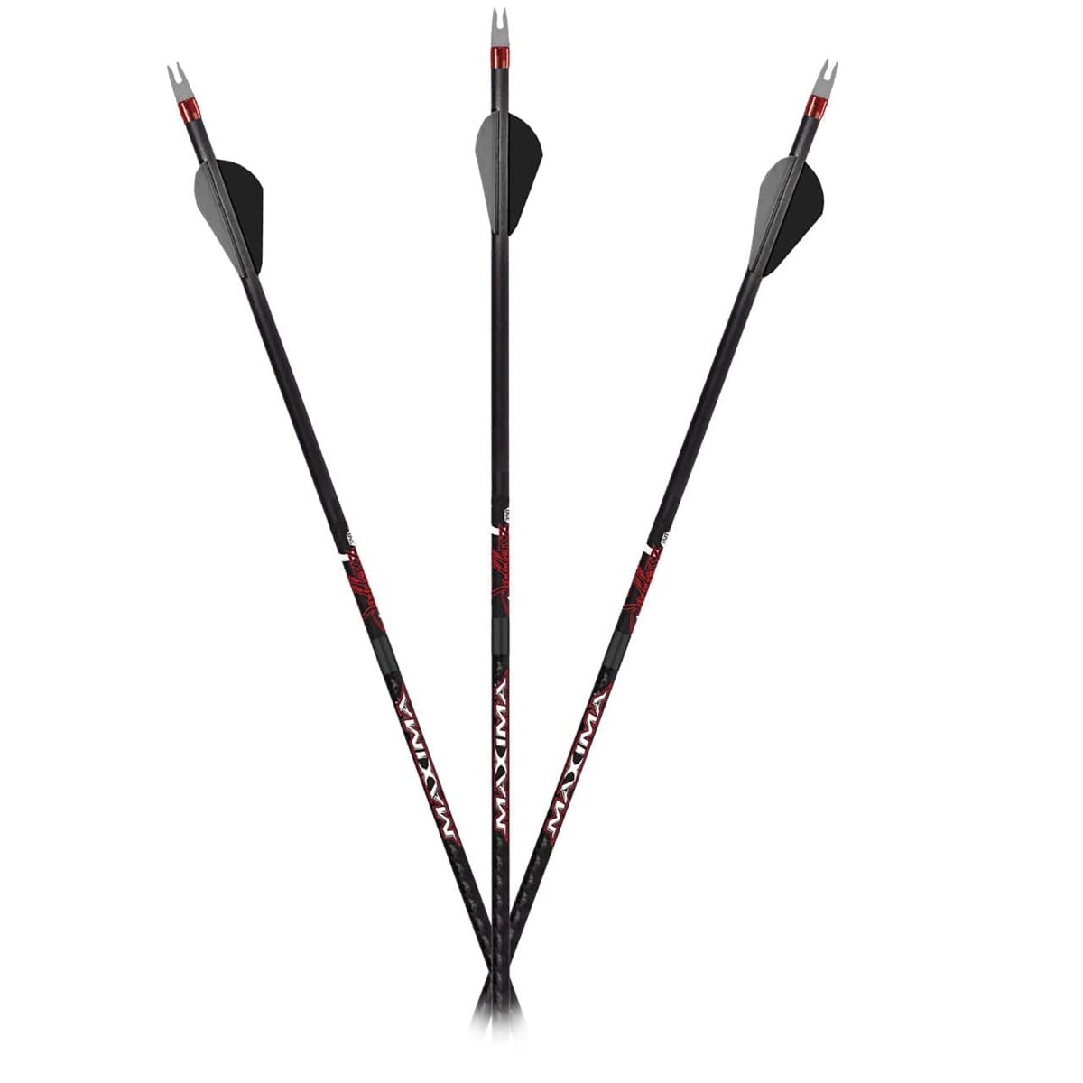 Three black maxima sable RZ selects shafts with red accents on a white background