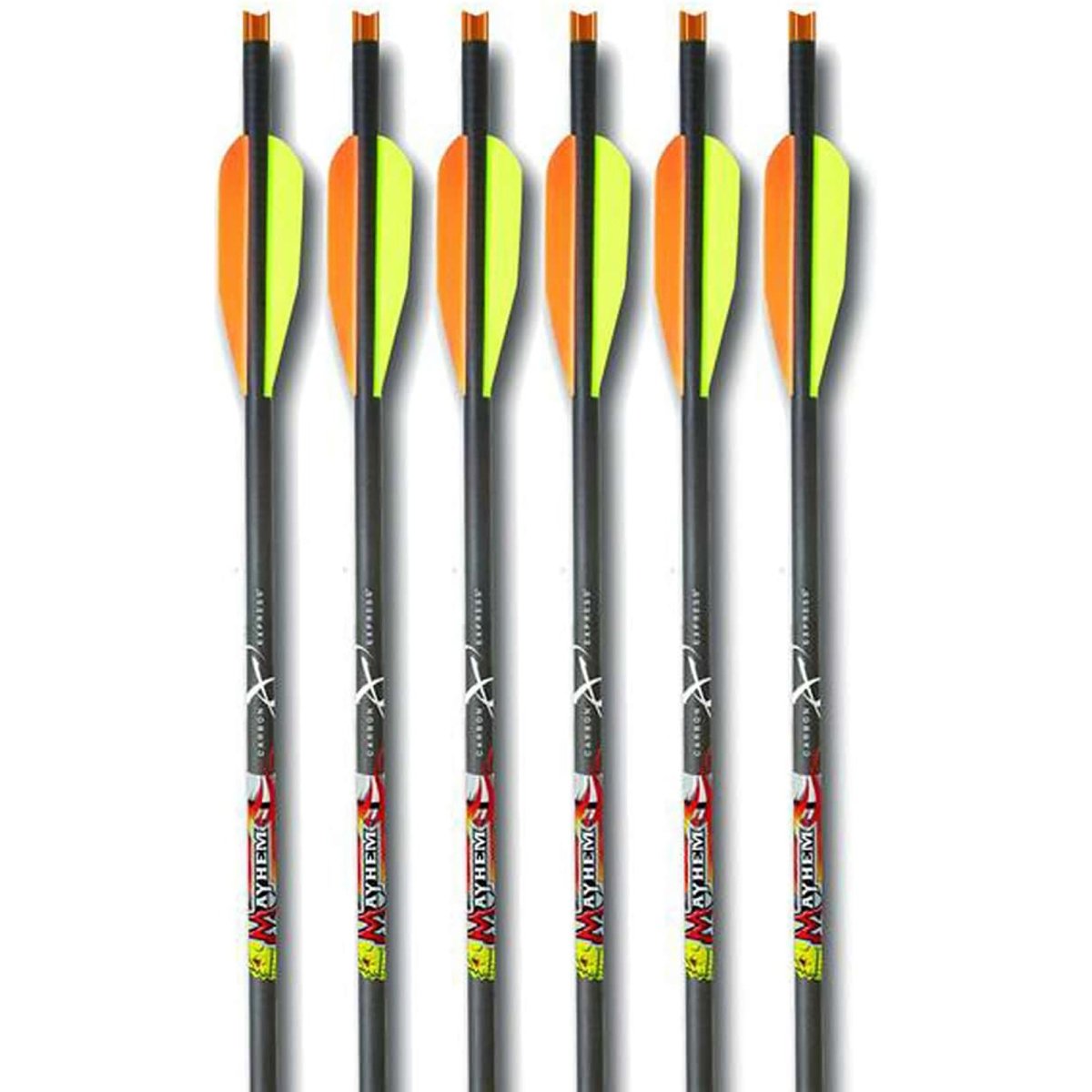 Set of six black crossbolts universal knocks with orange and yellow feathers on a white background