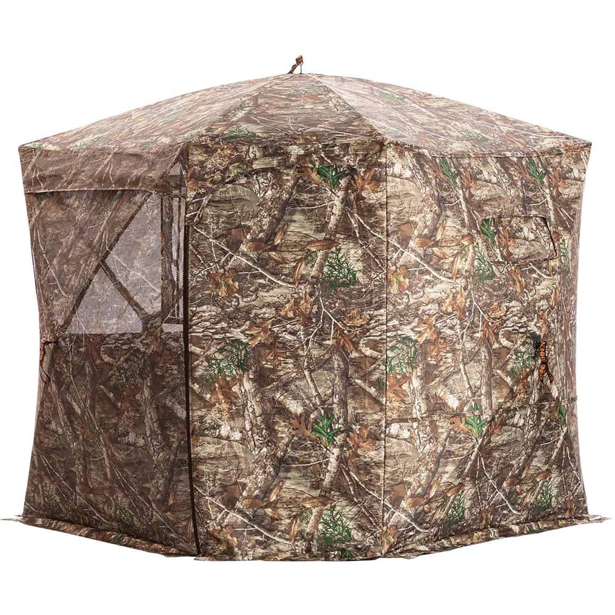 Camouflage hunting see through blind on a white background