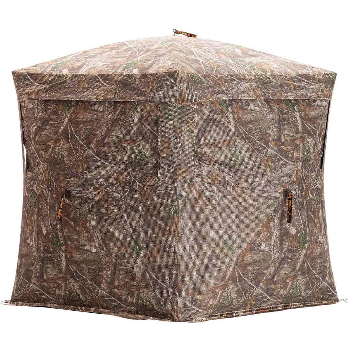 Camouflage hunting see through blind on a white background