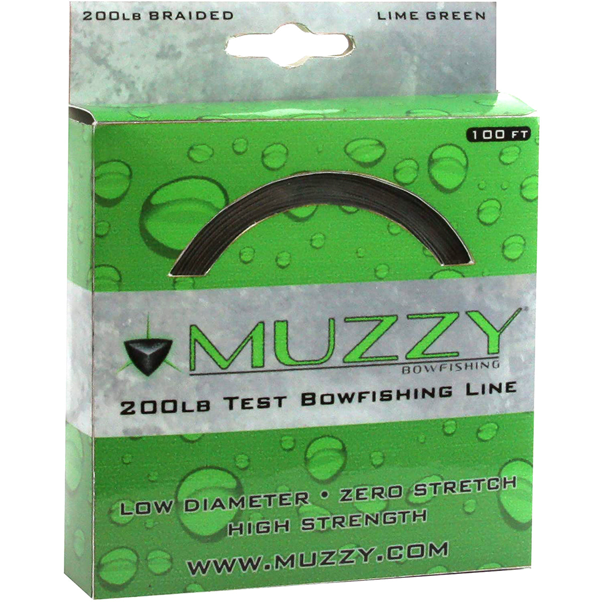 Muzzy Bowfishing Lime Green 200# Braided Bowfishing Line - 100 ft. Spool Muzzy