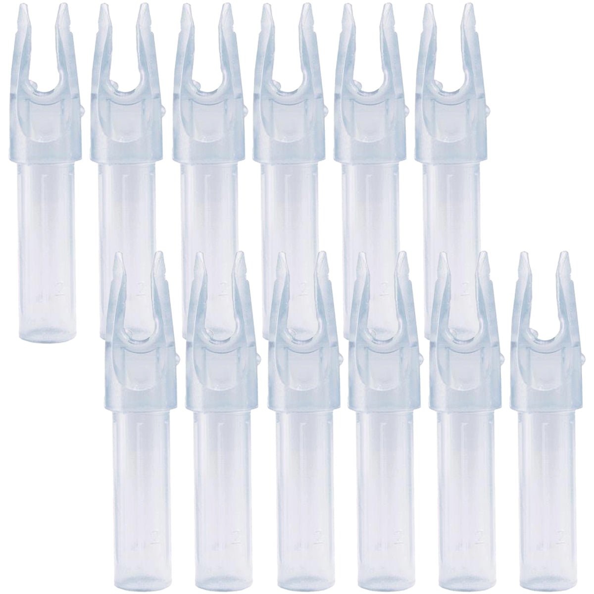 Set of clear plastic launchpad precision nock on a white background