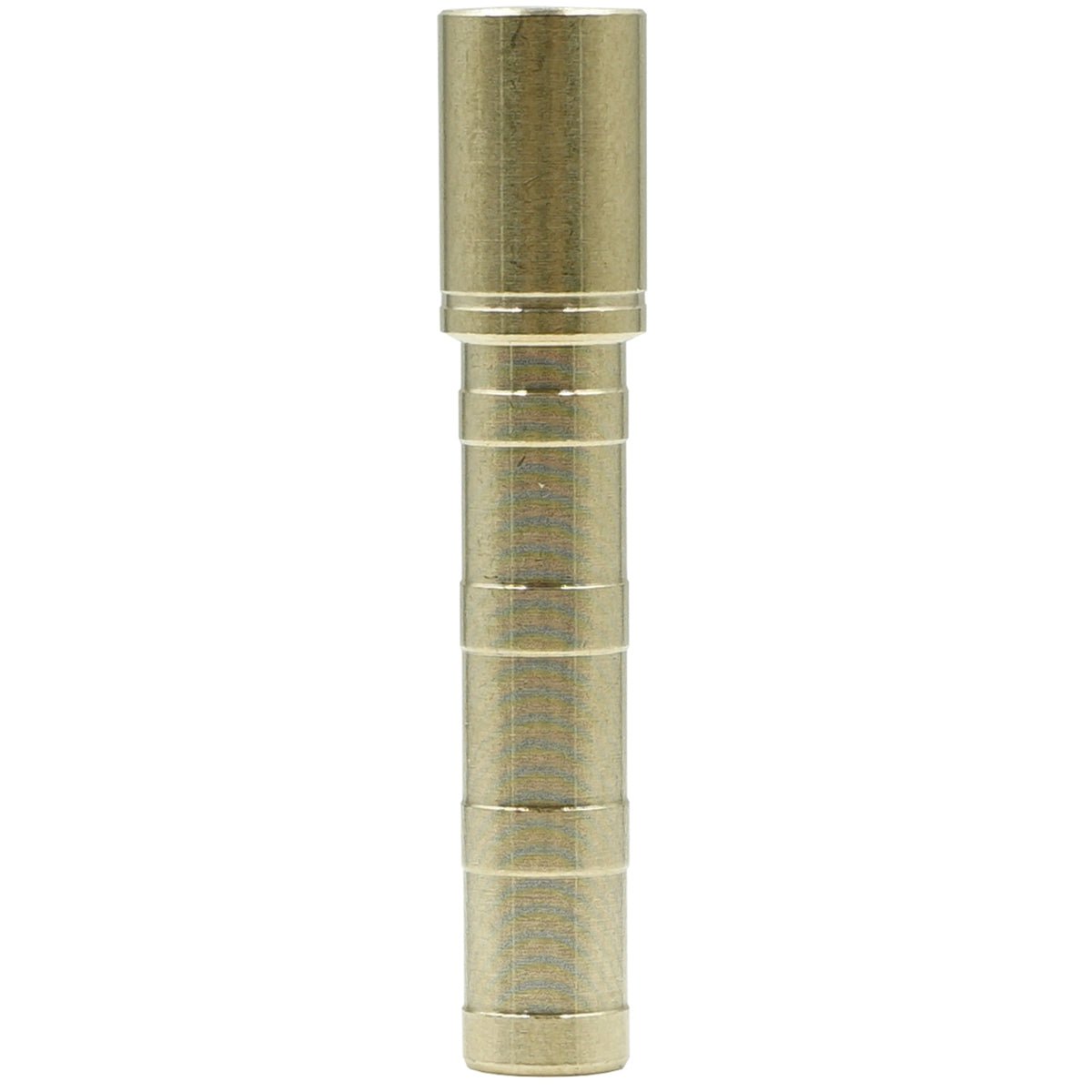 Metallic cylindrical brass inserts on a white background