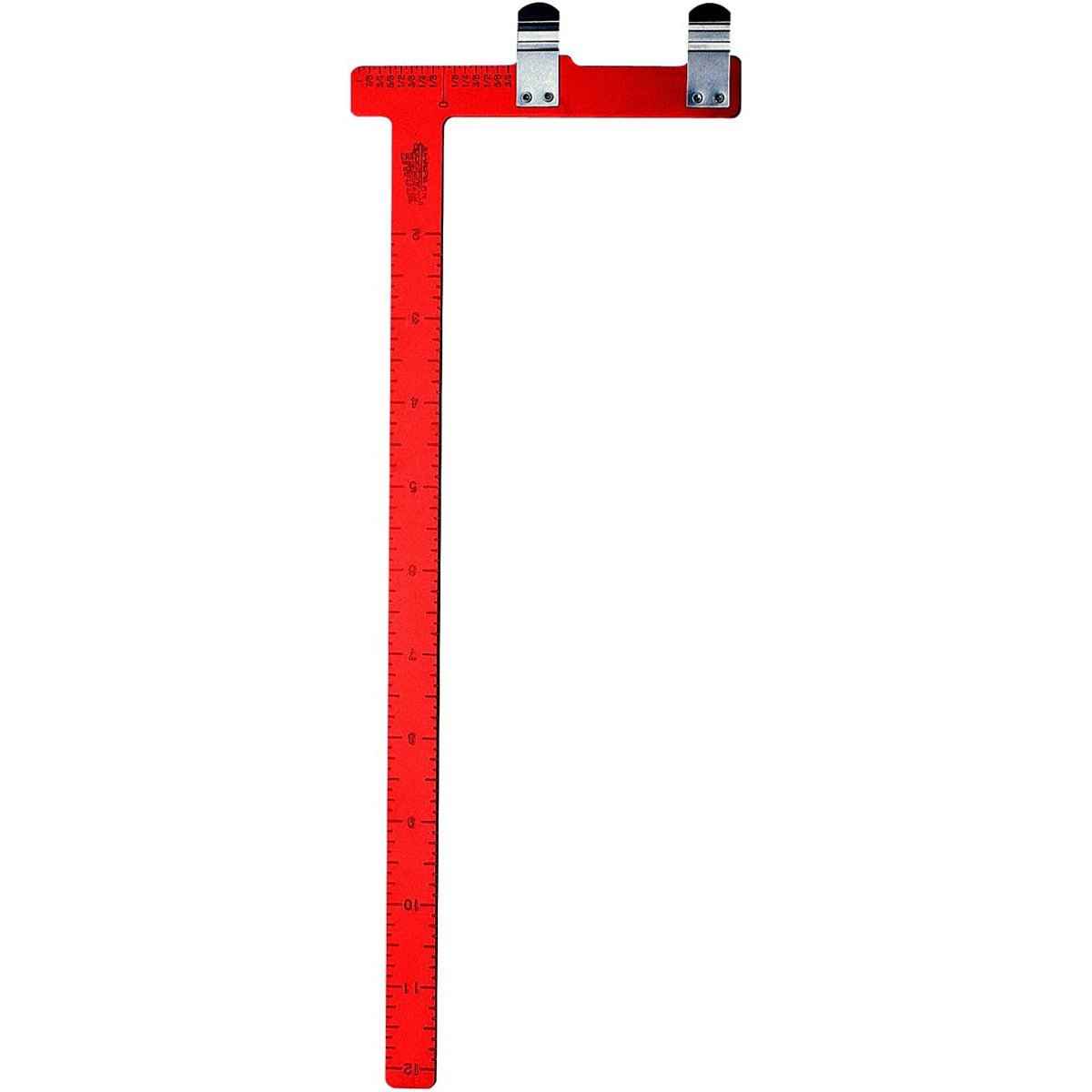 Red pro bow square with a ruler on a white background