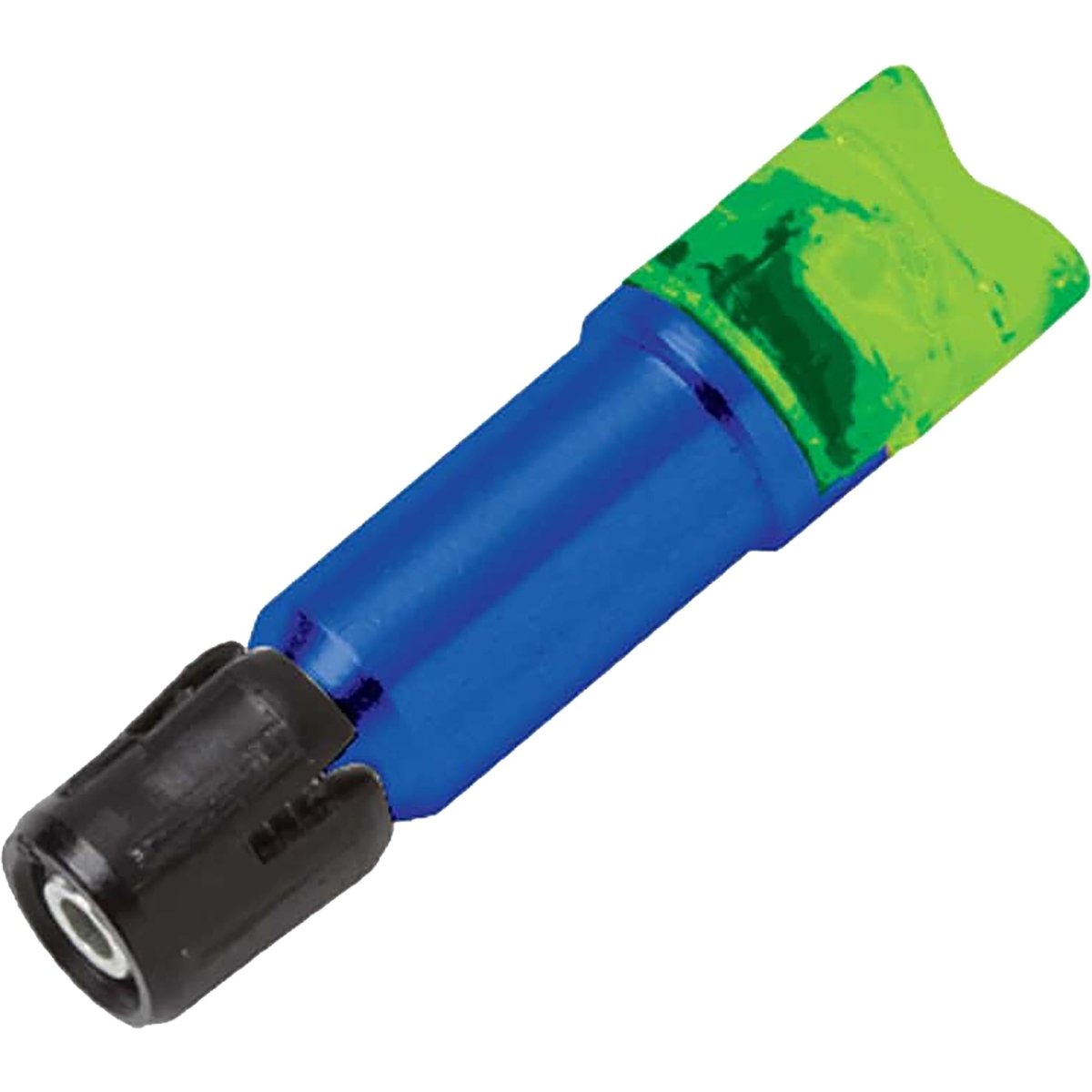 Blue and green crossbow lighted nock on a white background