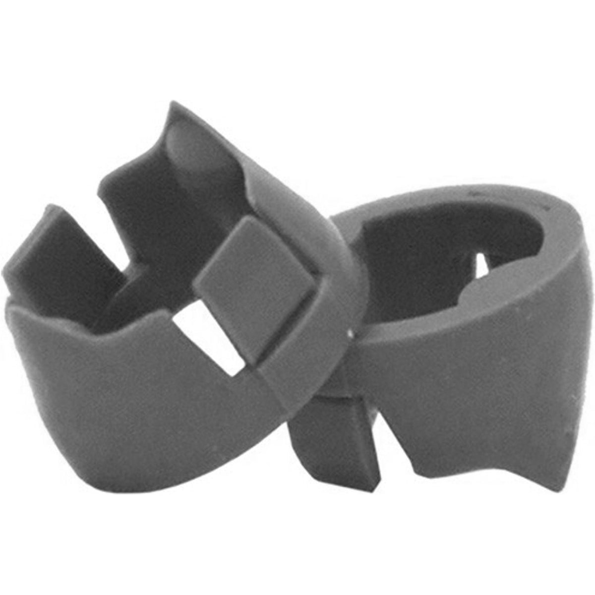 Two black plastic replacement trypan shock collars for Rage broadheads.