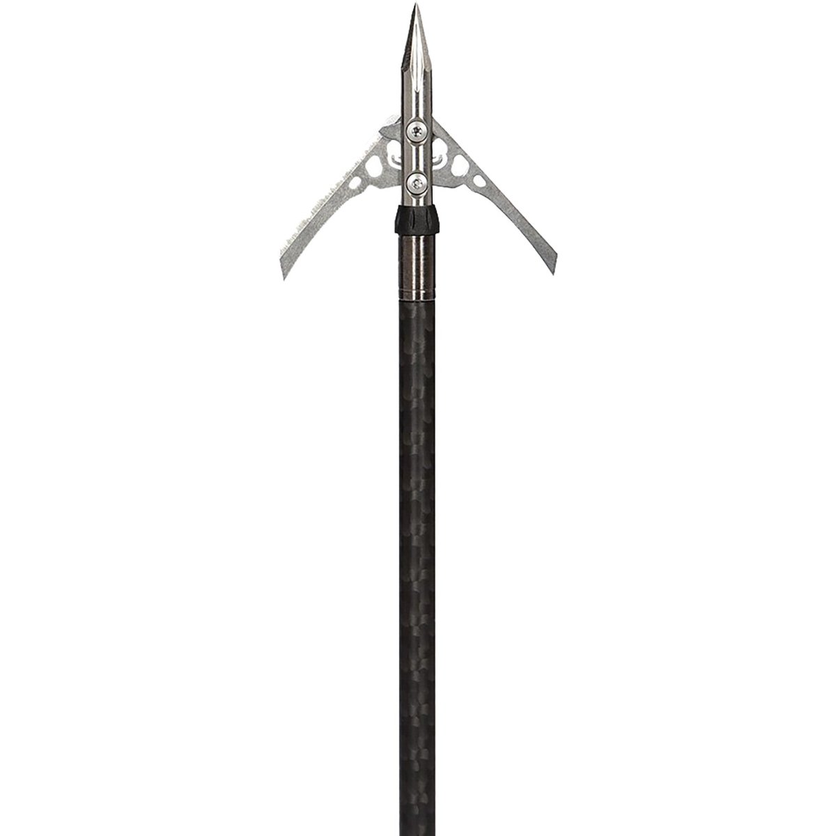 Crossbow arrow with a metallic trypan no collar on a white background