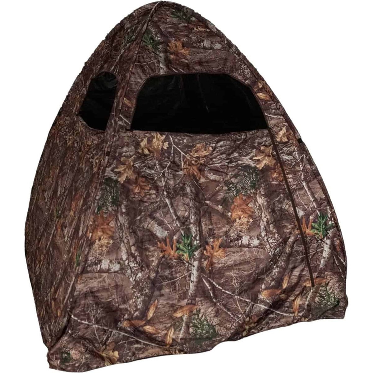 Camouflage person hunting blind on a white background