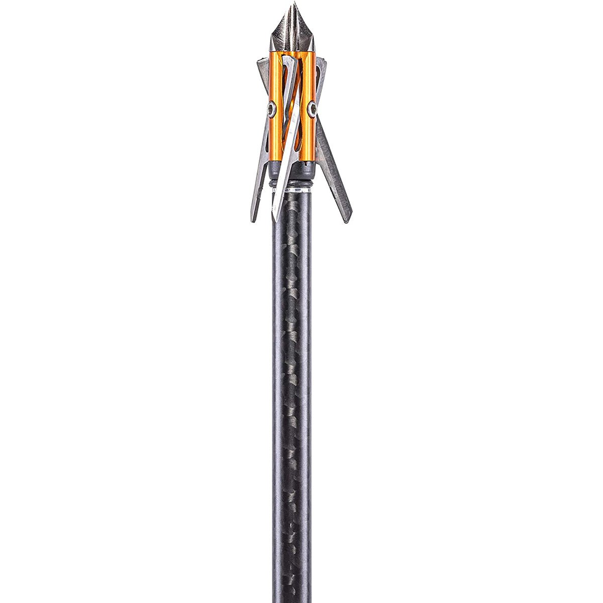 Archery crossbow broadhead with carbon fiber shaft on a white background