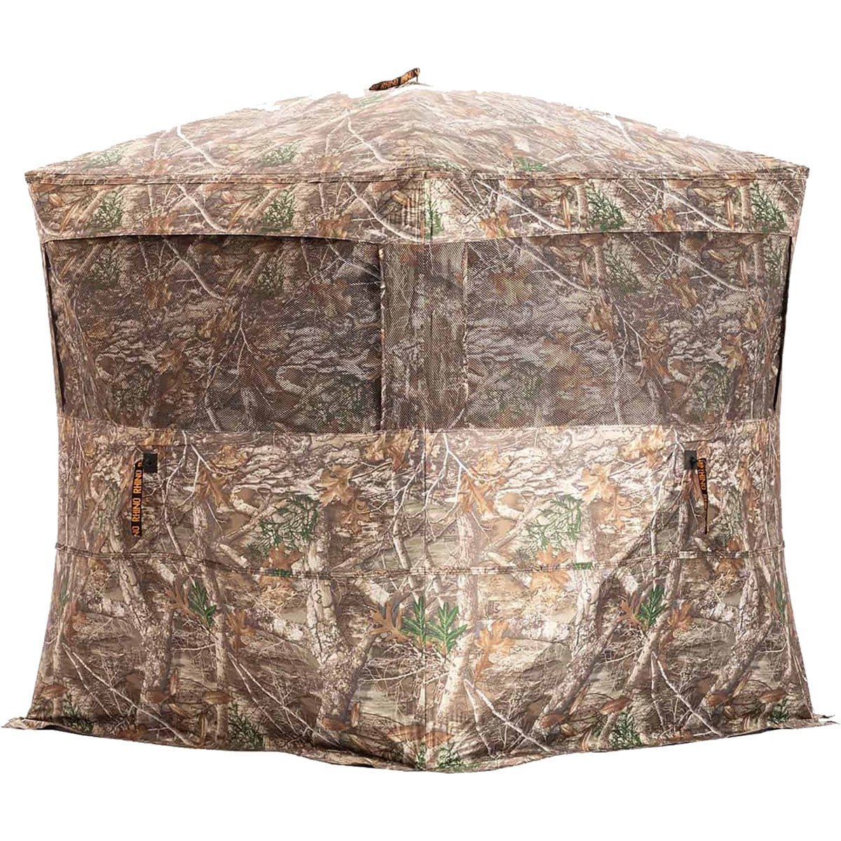 Camouflage hunting hub blind on a white background