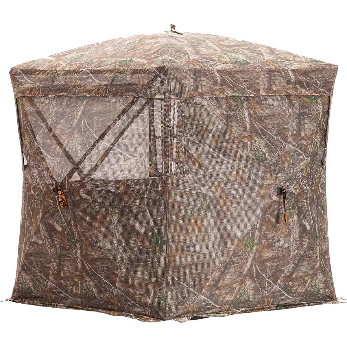 Camouflage hunting see through blind on a white background