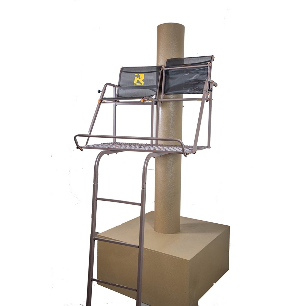 Hunting ladder stand with ladder and platform on a white background