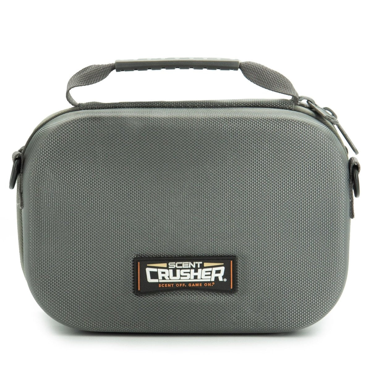 Gray scent crusher travel kit with 'Scent Crusher' logo on a white background