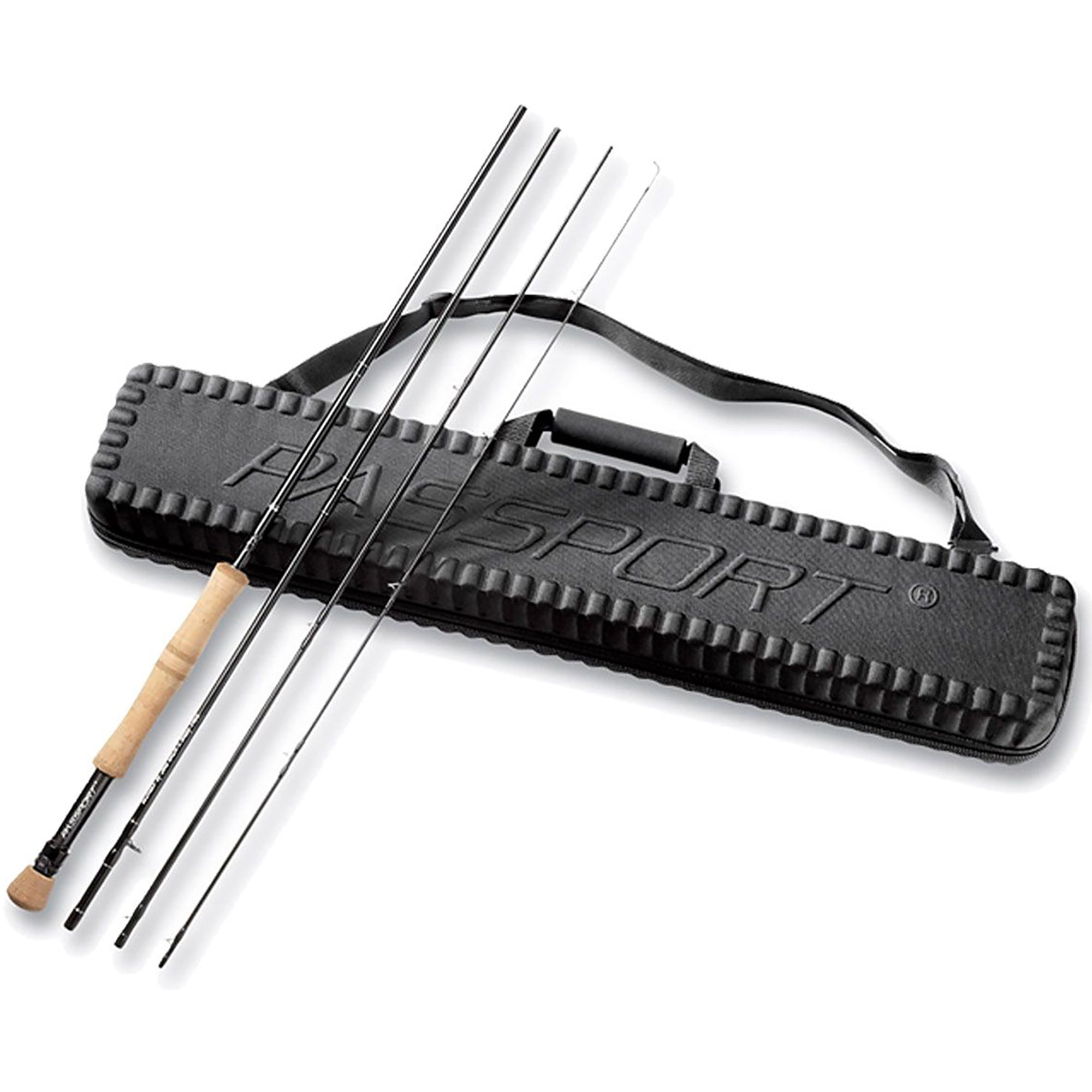 Fishing rods with carrying case on a white background