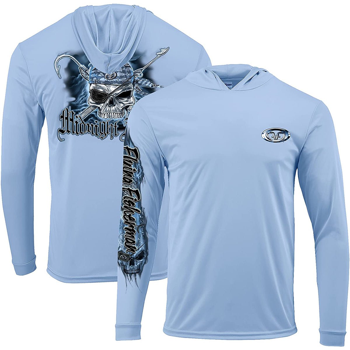 Flying Fisherman Pirate Skull Performance Pullover Hoodie - Blue Mist - Forza Sports