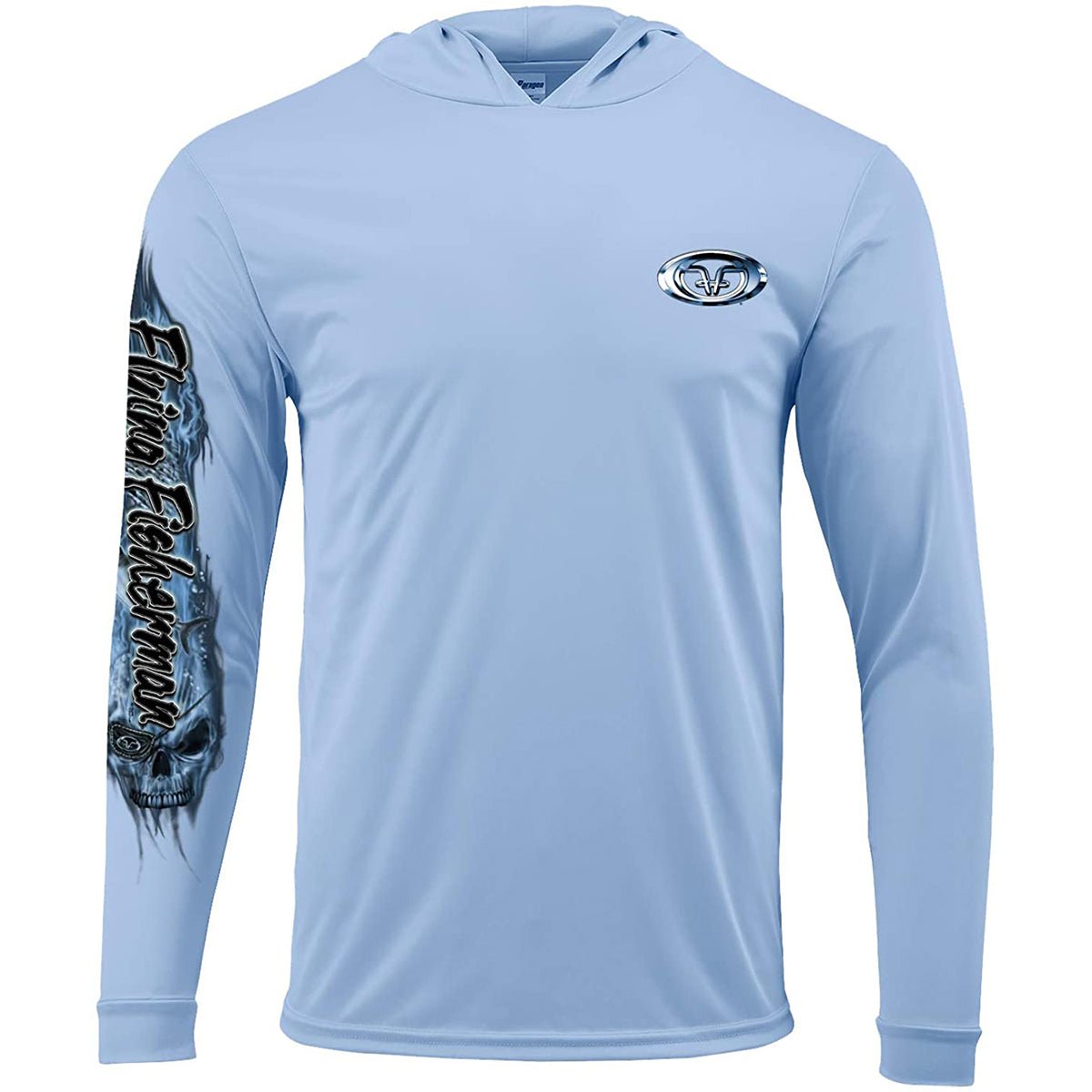 Flying Fisherman Pirate Skull Performance Pullover Hoodie - Blue Mist - Forza Sports
