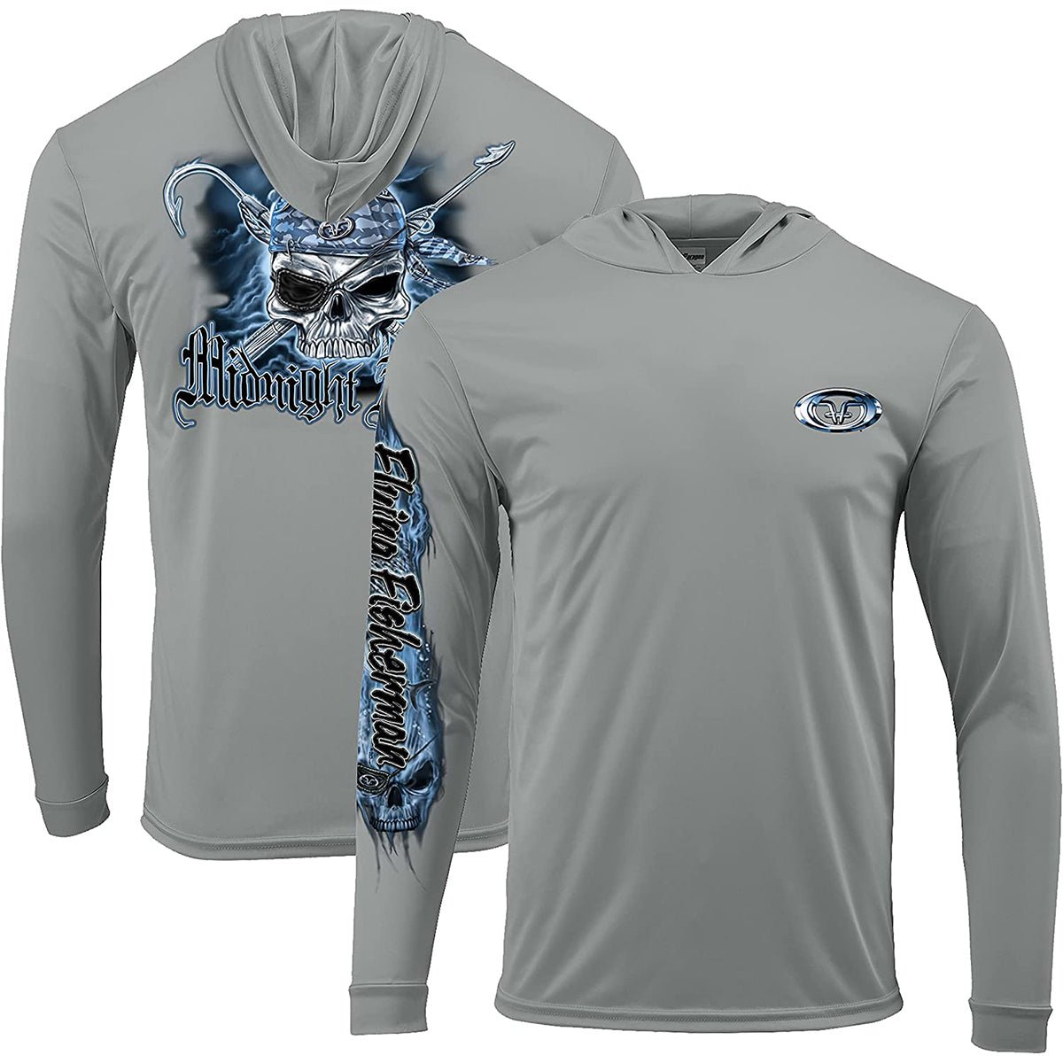 Flying Fisherman Pirate Skull Performance Pullover Hoodie - Gray - Forza Sports