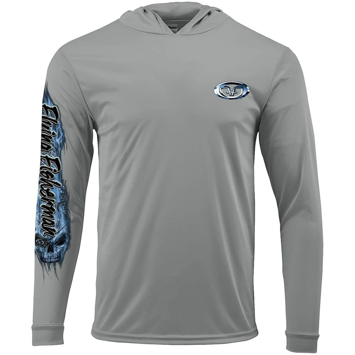 Flying Fisherman Pirate Skull Performance Pullover Hoodie - Gray - Forza Sports