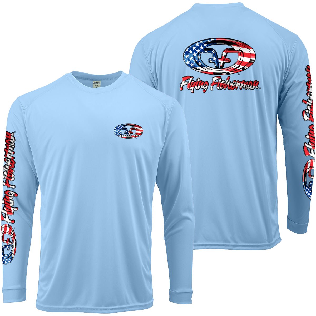 Flying Fisherman Stars & Stripes Performance Long Sleeve T-Shirt - Blue Mist - Forza Sports