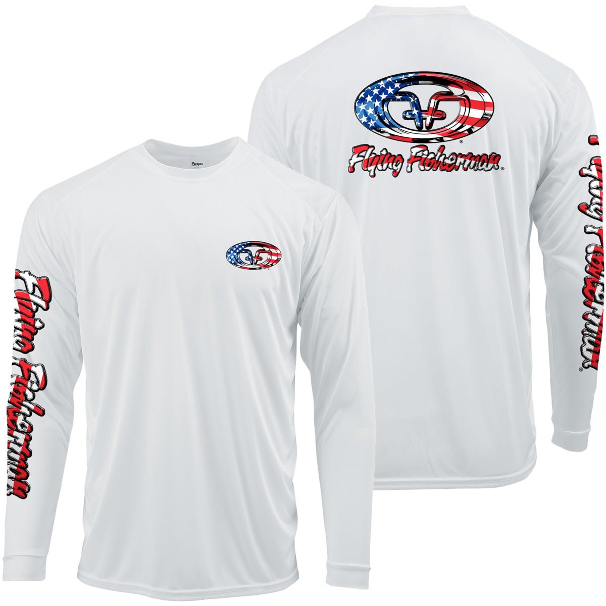 Flying Fisherman Stars & Stripes Performance Long Sleeve T-Shirt - White - Forza Sports