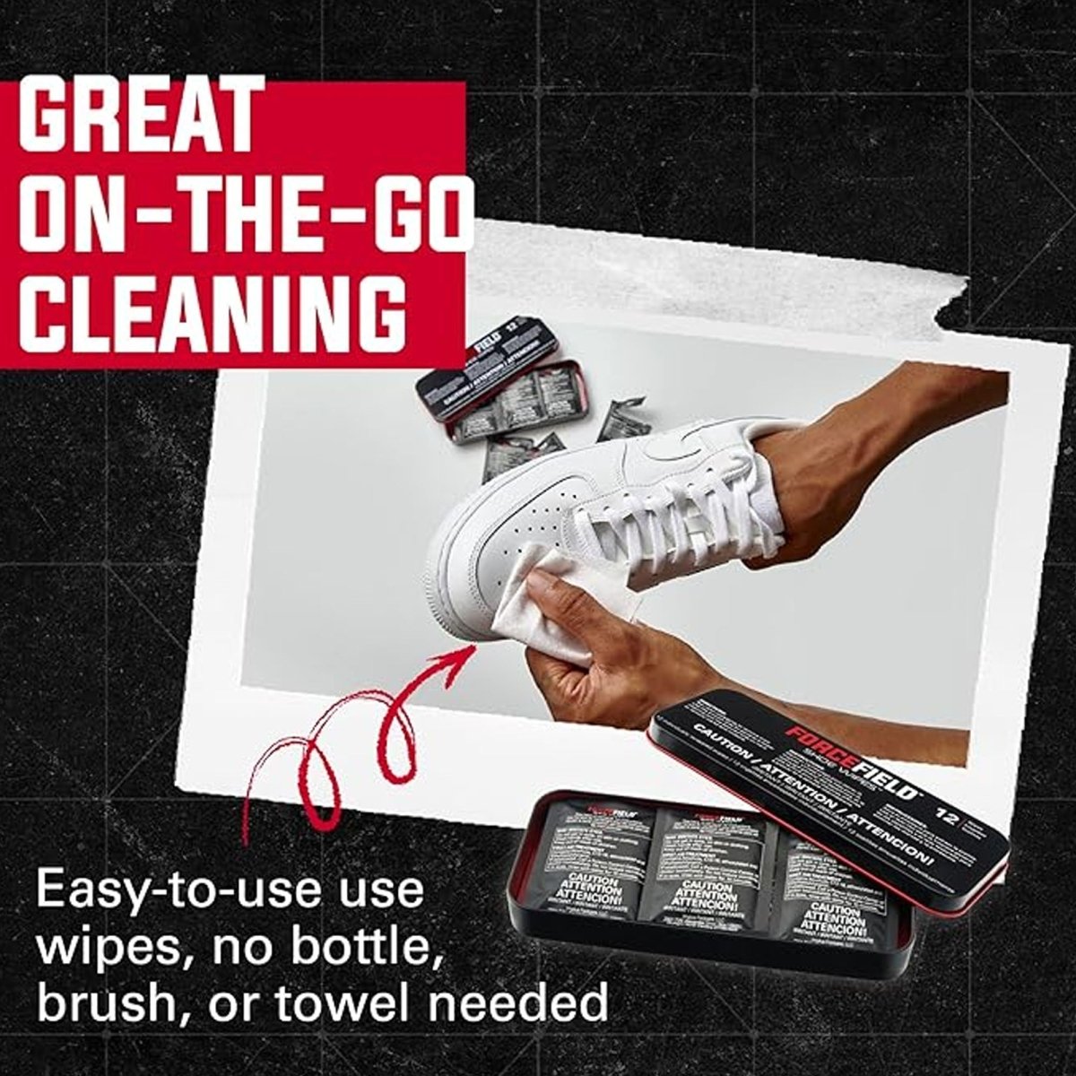 ForceField On - The - Go Dual - Sided Sneaker Wipes in Storage Tin, 12 Pack - Forza Sports